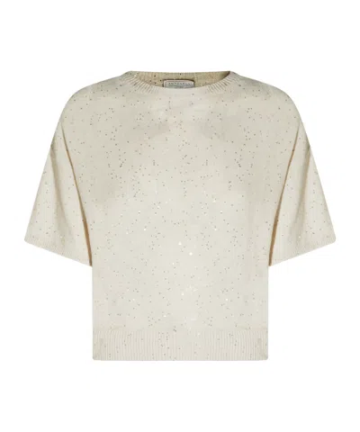 Antonelli Firenze Sequined Short-sleeve Knitted Sweater In White