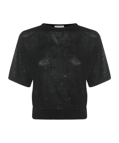 Antonelli Firenze Sheer Sequin Knitted Sweater In Black
