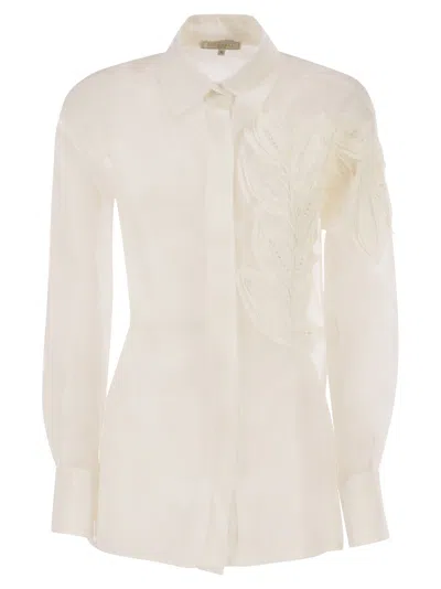 Antonelli Firenze Silk Shirt With Floral Appliqué In White