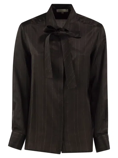 Antonelli Firenze Striped Silk-blend Shirt With Bow In Brown