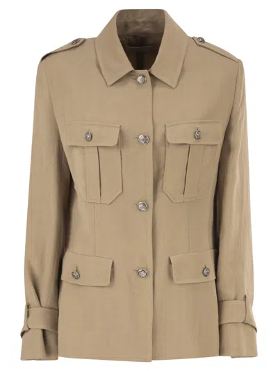 Antonelli Firenze Viscose And Linen Safari Jacket With Utility Detailing In Neutral