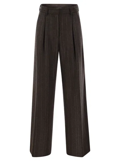 Antonelli Firenze Wide-leg Pinstripe Trousers In Brown