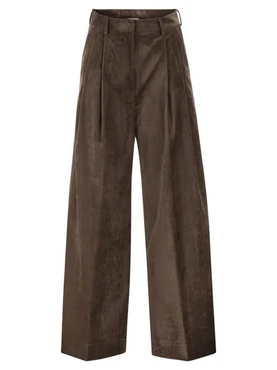 Antonelli Firenze Wide-leg Velvet Trousers In Brown