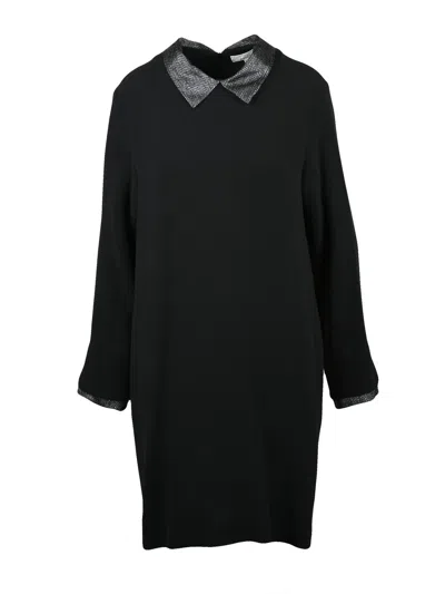 Antonelli Flared Black Dress With Three-quarter Sleeves And Side Pockets