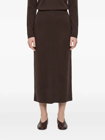 Antonelli Florida Fine-knit Slit-back Skirt In Brown