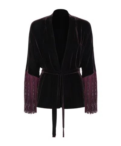Antonelli Fringed Belted Kimono Jacket In Multi