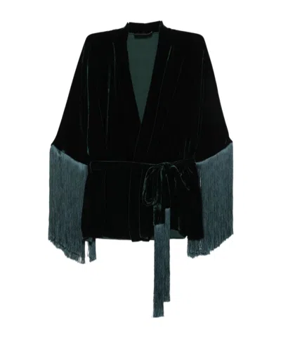 Antonelli Fringed Belted Kimono Jacket In Black
