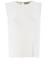 Antonelli Fringed Sleeveless Linen Top In White