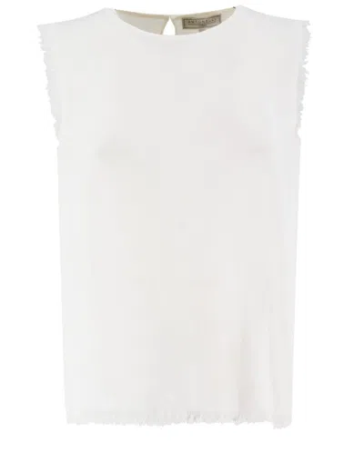Antonelli Fringed Sleeveless Linen Top In White