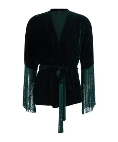 Antonelli Fringed Velvet Cardigan In Green