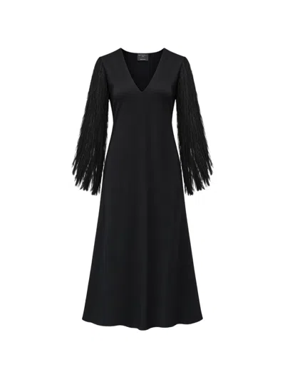 Antonelli Fringed V-neck Dress In Black