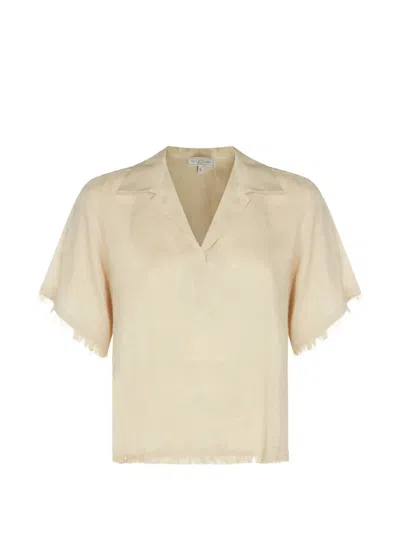 Antonelli Fringed V-neck T-shirt In Neutral