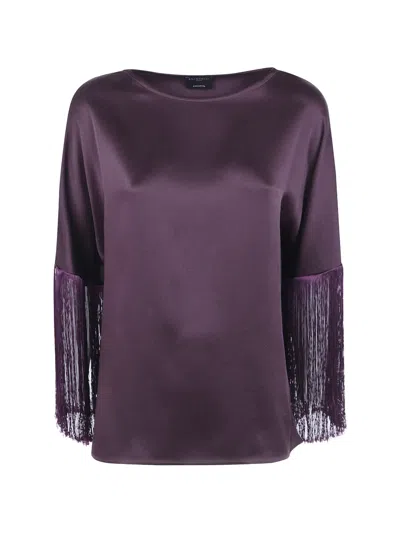 Antonelli Fringe-trim Satin-finish Top In Purple