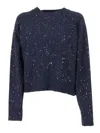 Antonelli Cropped Knit Sweater With Subtle Sequin Detailing In Blue