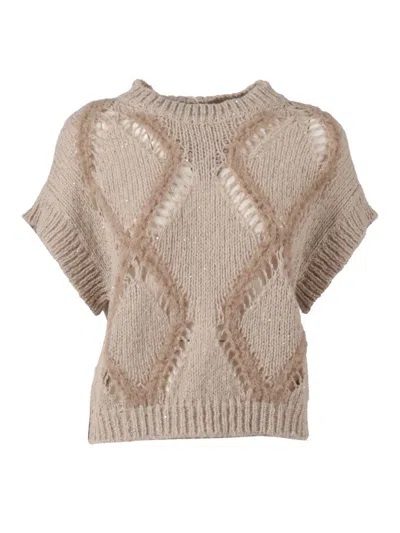 Antonelli Crew Neck Short-sleeved Sweater In Brown