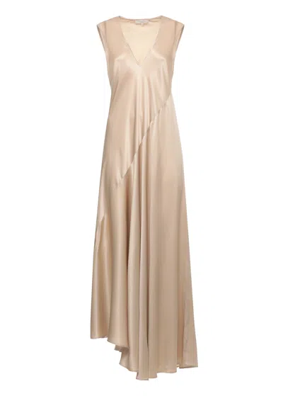 Antonelli Gold Silk Blend Maxi Dress With V-neck And Flared Hem