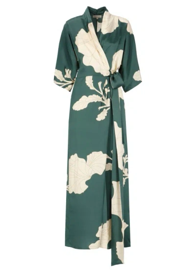 Antonelli Green Silk Long Dress In Grey