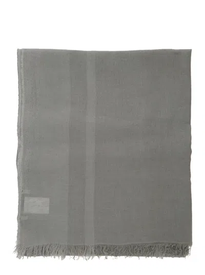 Antonelli Grey Scarf With Rectangular Design And Frayed Edges In Linen Blend Woman