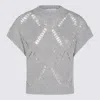 Antonelli Bohemian Mood Open-knit Cotton-blend Top In Gray