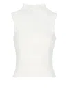 Antonelli High Neck Sleeveless Ribbed Cotton Top In Blue