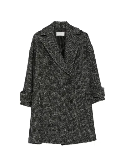 Antonelli Herringbone-pattern Double-breasted Coat In Black
