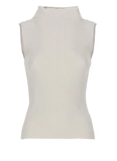 Antonelli High Neck Sleeveless Ivory Cotton Top In Black