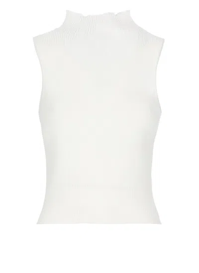 Antonelli High Neck Sleeveless Ribbed Cotton Top In Blue