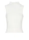 Antonelli High Neck Sleeveless Ribbed Cotton Top In White