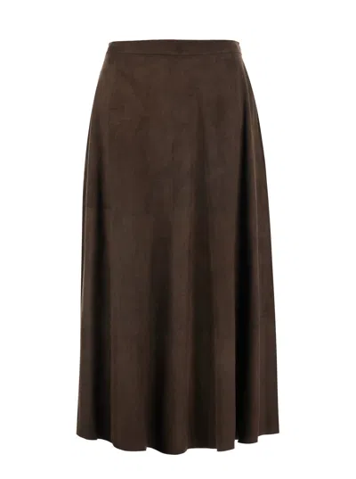 Antonelli High-waisted Brown Suede Mini Skirt With Elegant Details