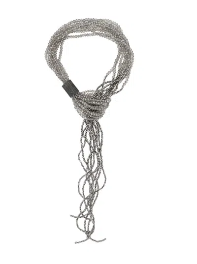 Antonelli Ismaele Grey Necklace With All-over Metallic Beads In Brass Woman