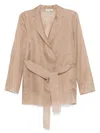 Antonelli 'james' Jacket In Beige Silk With Belt In Beige