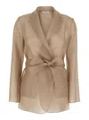 Antonelli 'james' Beige Jacket With Notched Revers And Adjustable Belt Closure In Brown