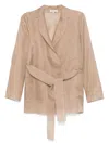 Antonelli 'james' Jacket In Beige Silk With Belt In Beige