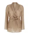 Antonelli James Beige Jacket With Notched Revers And Adjustable Belt Closure In Silk Woman In Nude