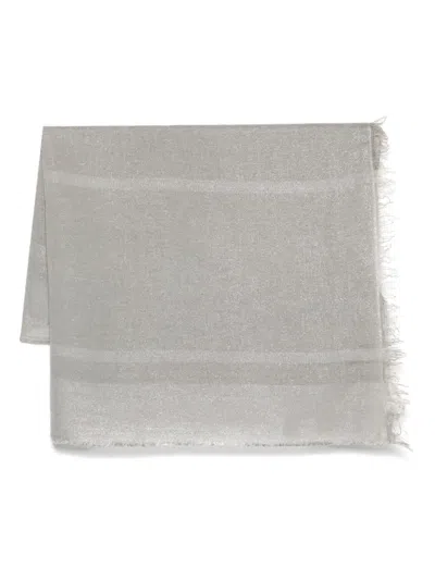 Antonelli Linen-blend Grey Scarf With Fringed Edges