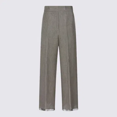 Antonelli Khaki Linen Wide Pants In Green