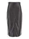 Antonelli Kinder Black Midi Skirt With Rear Single Slit In Leather Woman In Brown
