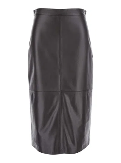 ANTONELLI KINDER BLACK MIDI SKIRT WITH REAR SINGLE SLIT IN LEATHER WOMAN