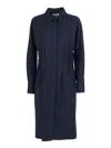 Antonelli Knee-length Coat Dress With Classic Collar And Tailored Silhouette In Blue
