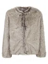 Antonelli Cropped Faux Fur Jacket With Round Neckline And Relaxed Fit In Brown
