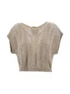 Antonelli Lace Knit Top With Sequins In Neutral