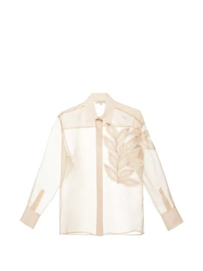 Antonelli Leaf-appliqué Sheer Shirt In Neutral