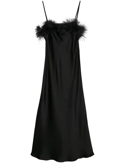 Antonelli Ligorio Feather-trim Satin Dress In Black