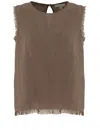 Antonelli Linen Fringed Top With Delicate Hem