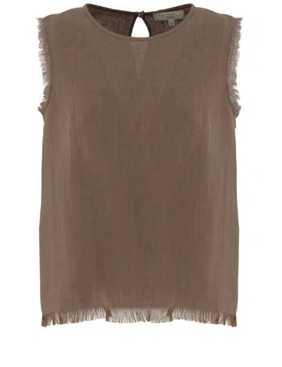 Antonelli Linen Fringed Top With Delicate Hem In Multicolor