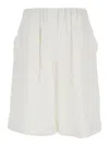 Antonelli White Bermuda Shorts With Elastic Waist And Side Pocket In Linen Woman In Neutral