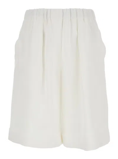 ANTONELLI WHITE BERMUDA SHORTS WITH ELASTIC WAIST AND SIDE POCKET IN LINEN WOMAN