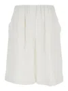 Antonelli White Bermuda Shorts With Elastic Waist And Side Pocket In Linen Woman In Neutral