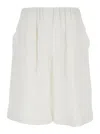Antonelli White Bermuda Shorts With Elastic Waist And Side Pocket In Linen Woman In Neutral