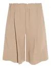 Antonelli Wide Stripe Beige Bermudas With Elasticated Waist In Neutrals